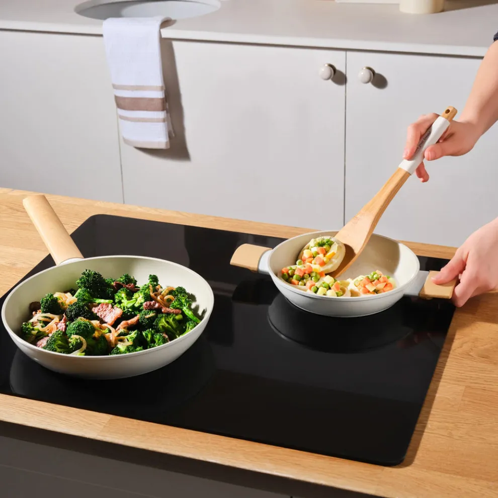 Karaca Swiss Crystal Almond 2-Piece Non-Stick Induction Pan Set, Cream