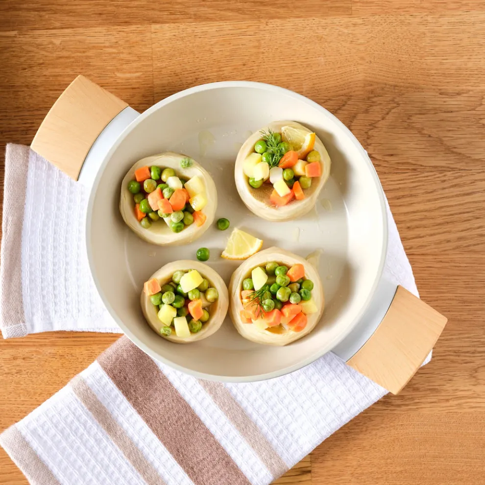 Karaca Swiss Crystal Almond 2-Piece Non-Stick Induction Pan Set, Cream