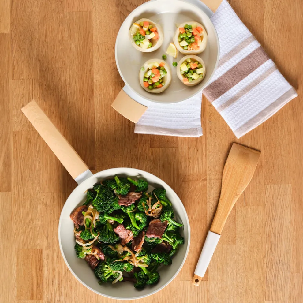 Karaca Swiss Crystal Almond 2-Piece Non-Stick Induction Pan Set, Cream