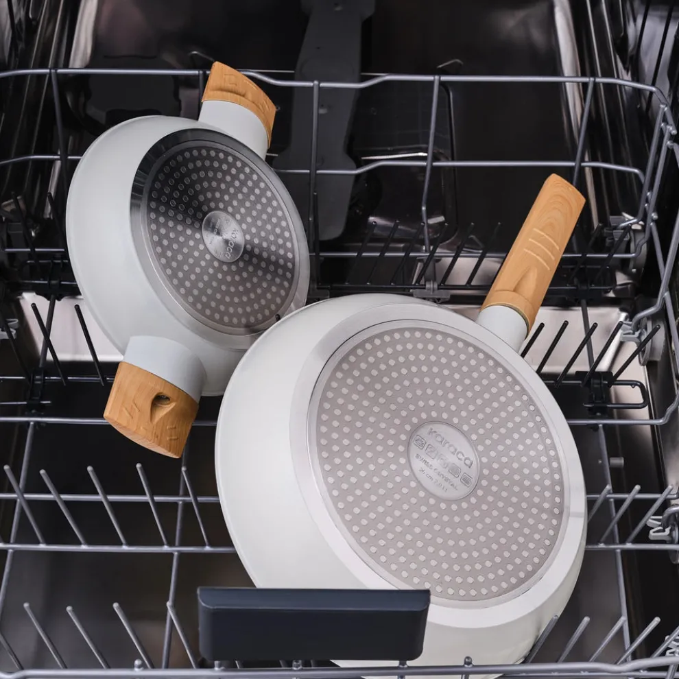 Karaca Swiss Crystal Almond 2-Piece Non-Stick Induction Pan Set, Cream