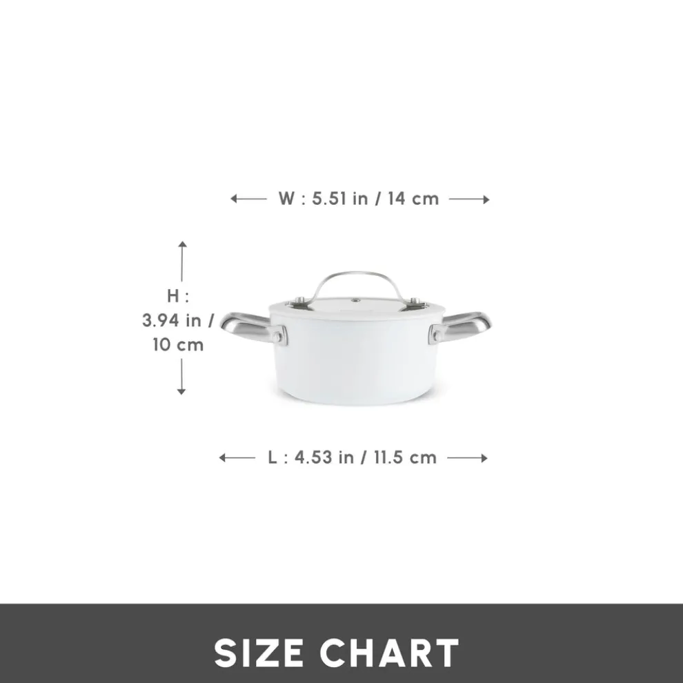 Karaca Swiss Crystal Almond Cream Non-Stick Induction Stainless Steel Handle Casserole & Lid, 14cm, Cream