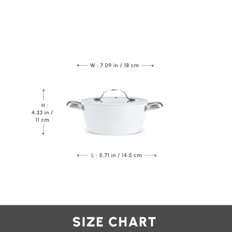 Karaca Swiss Crystal Almond Cream Non-Stick Induction Stainless Steel Handle Casserole & Lid, 18cm, Cream