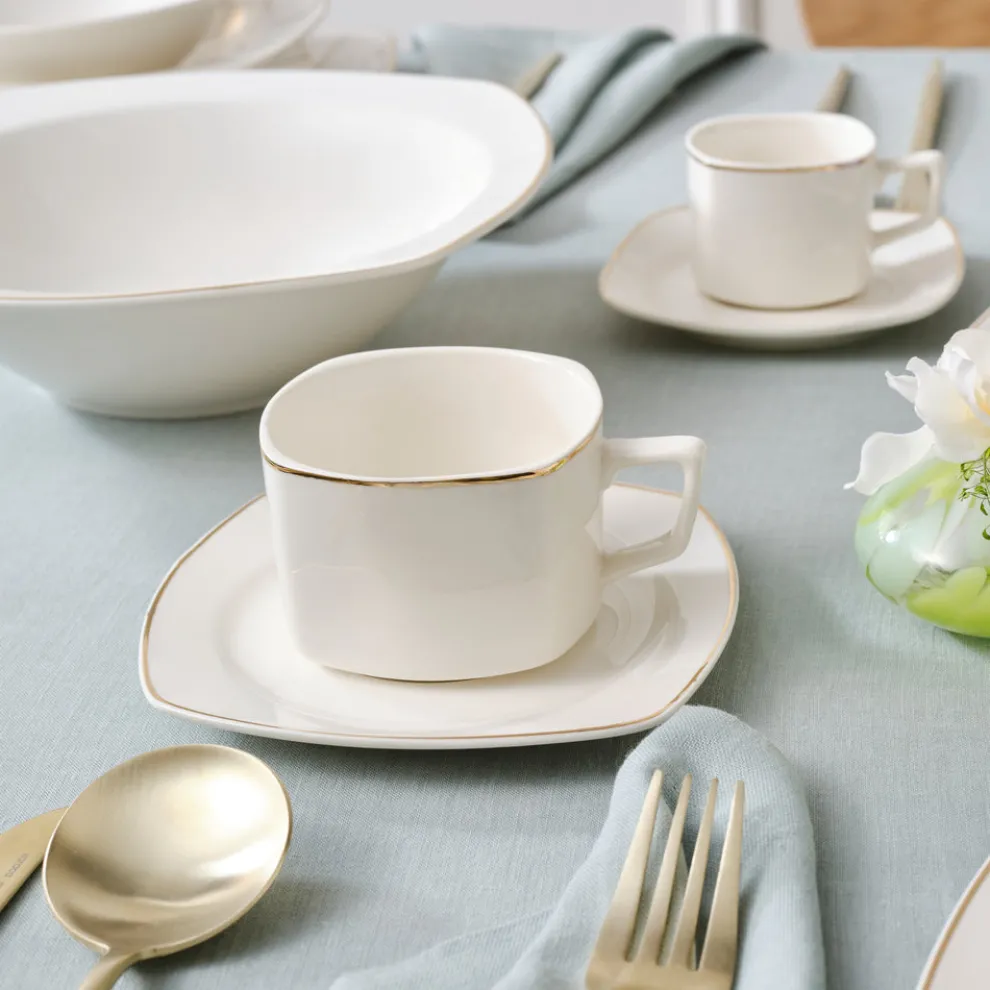 Karaca Timeless 25-Piece Porcelain Tea & Coffee Cup Set, Gold