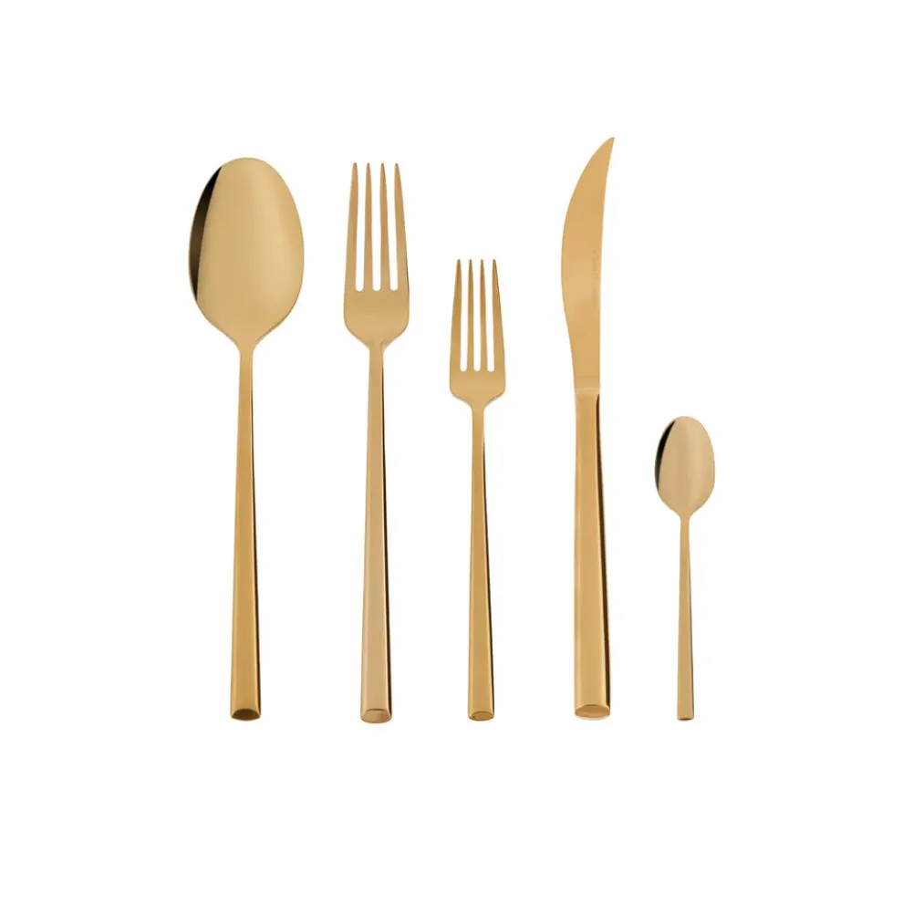 Karaca Tivoli 30-Piece Stainless Steel Cutlery Set for 6 People, Gold