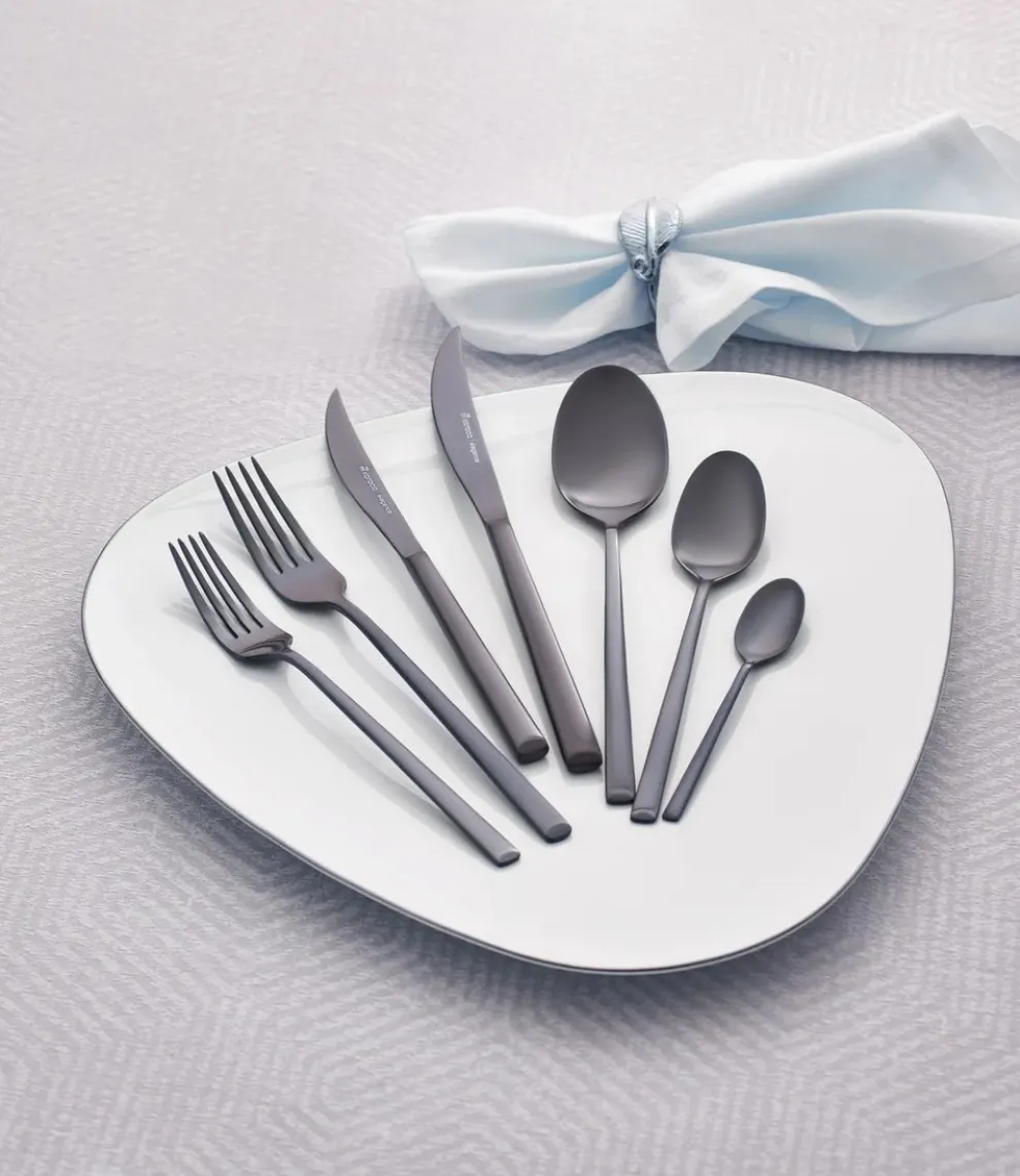 Karaca Tivoli 28-Piece Stainless Steel Cutlery Set for 4 People, Black