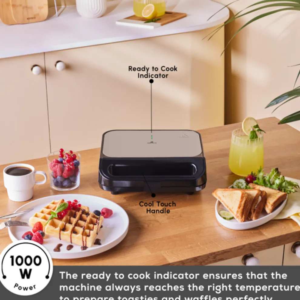 Karaca Tote Sandwich Toaster and Waffle Machine, 1000W, Inox