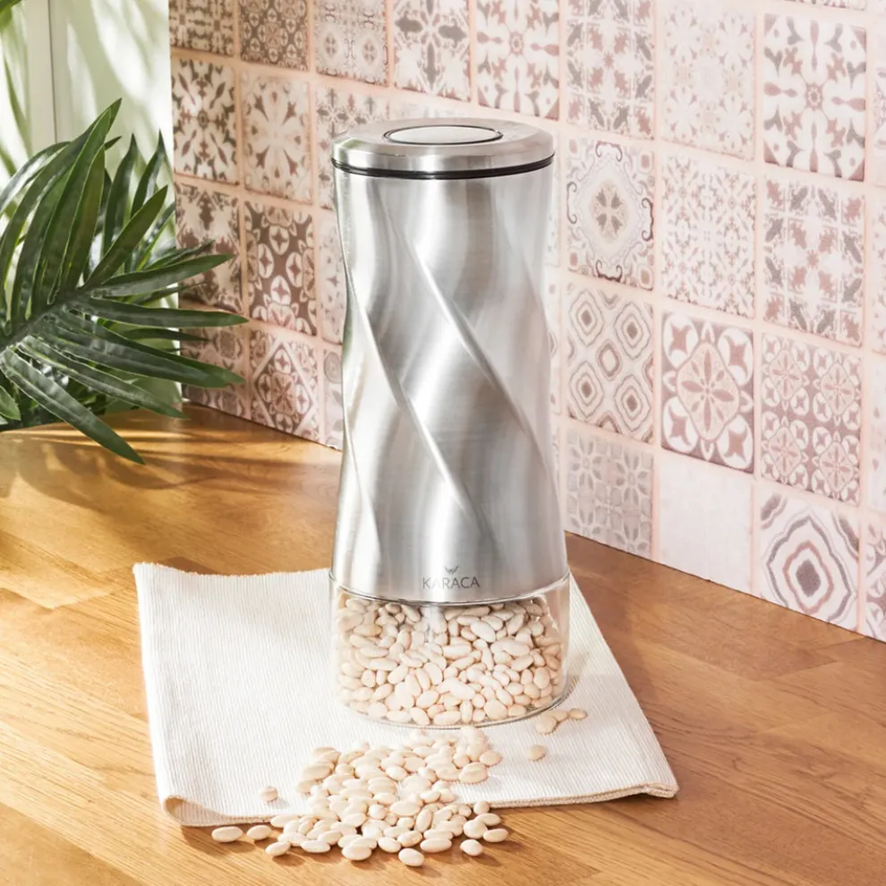 Karaca Tottori Glass Storage Container, 1250ml, Transparent Inox