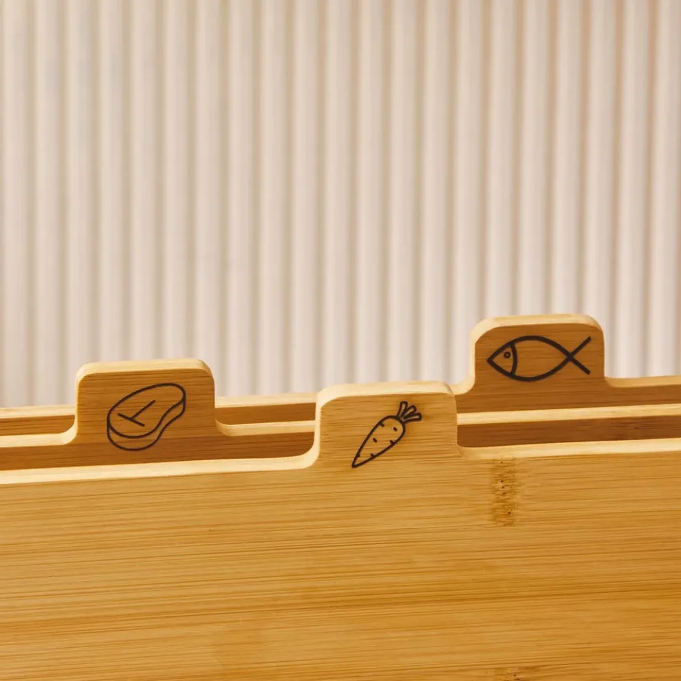 Karaca Triple 4-Piece Bamboo Chopping Board Set with Stand, Wood