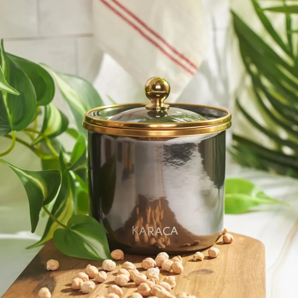 Karaca Troy Enamel Storage Jar, Small, Black Gold