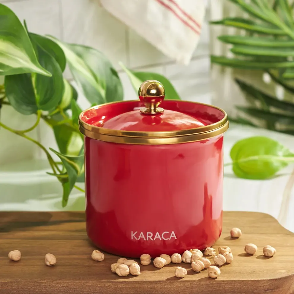 Karaca Troy Enamel Storage Jar, Small, Red Gold