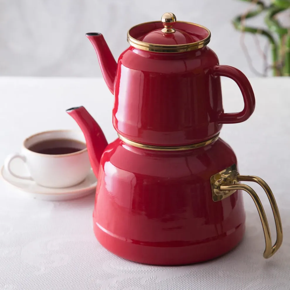 Karaca Troy Enamel Induction Teapot, 28cm, Red Gold