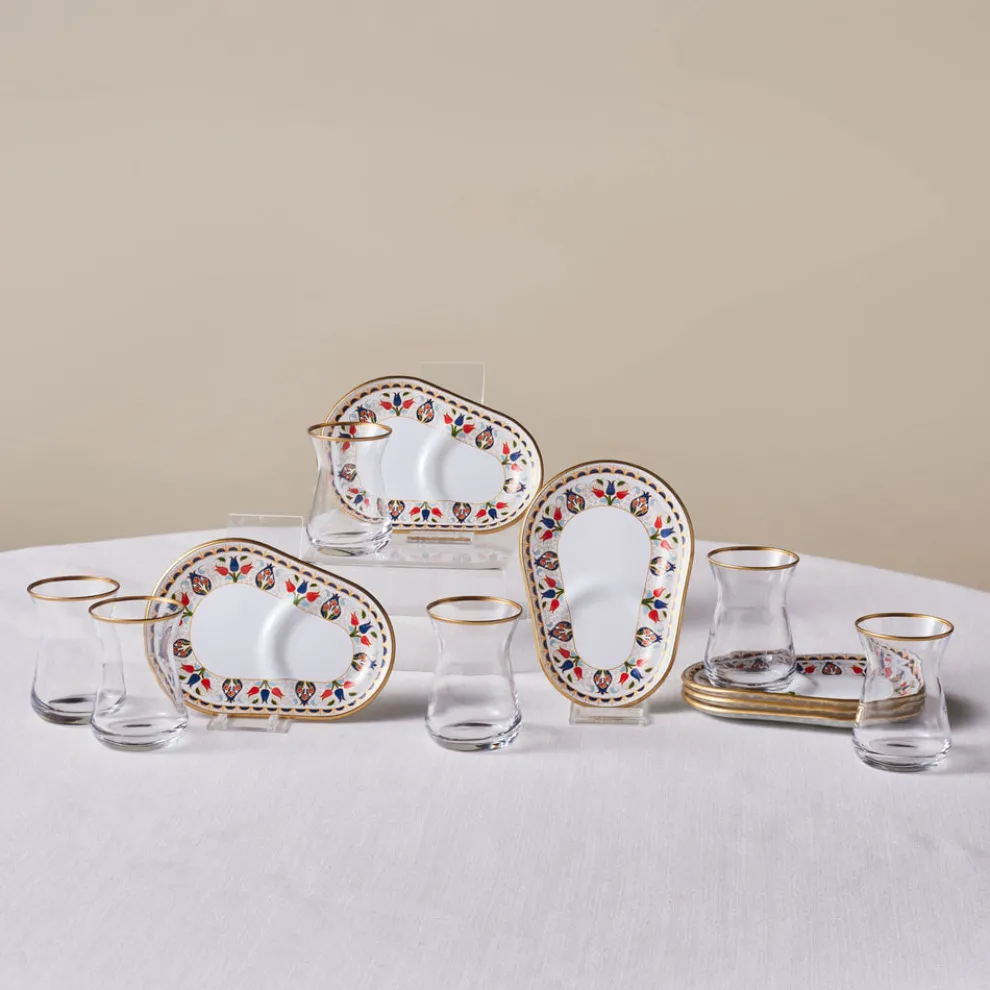 Karaca Tulip 12-Piece Glass Turkish Tea Set for 6 People, 132ml, Multi