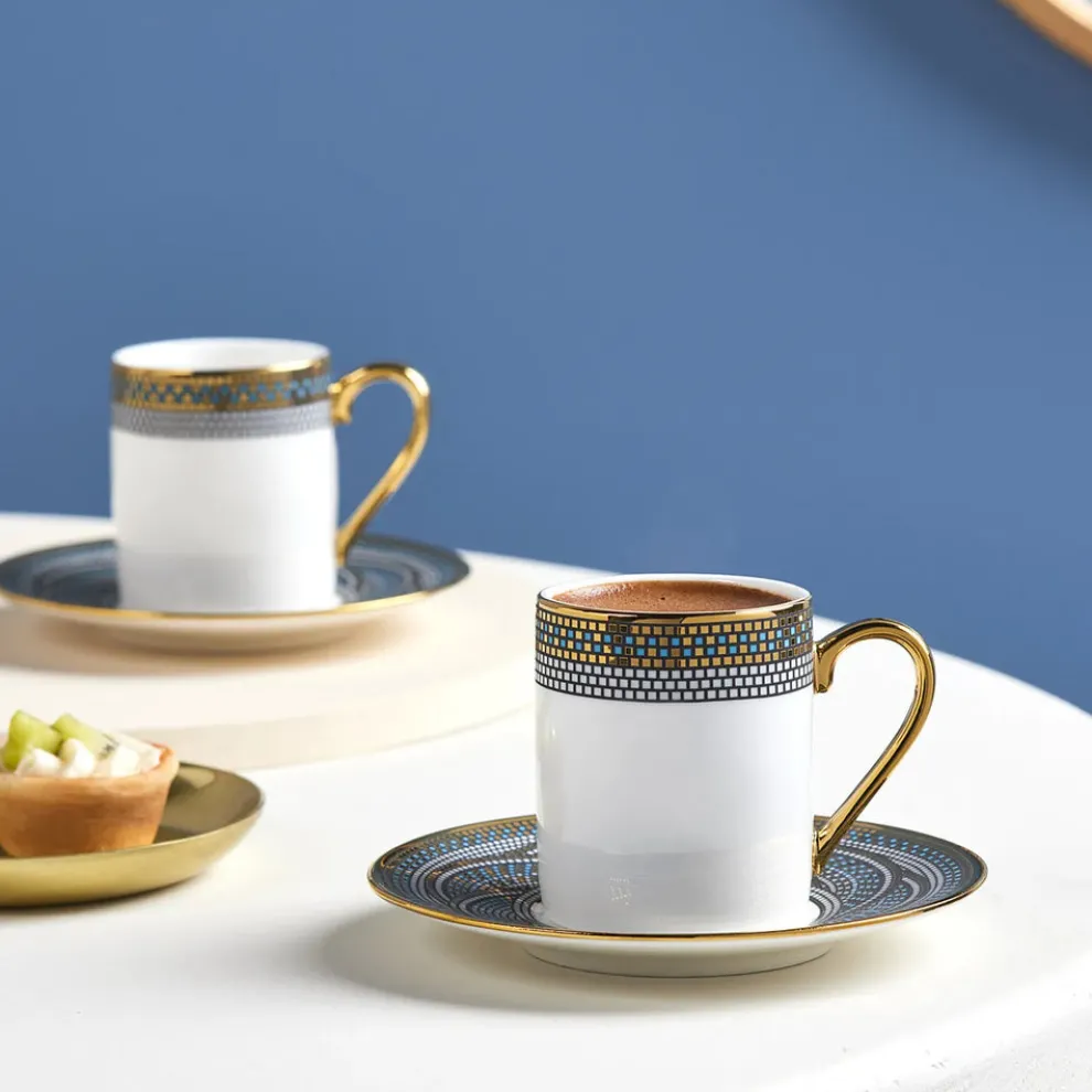 Karaca Umut 4-Piece Bone China Espresso Turkish Coffee Cup Set for 2 People, 90ml, Multi