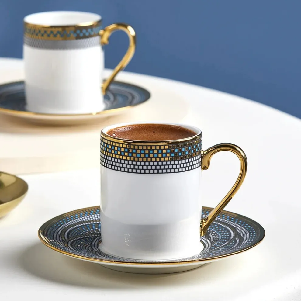 Karaca Umut 4-Piece Bone China Espresso Turkish Coffee Cup Set for 2 People, 90ml, Multi