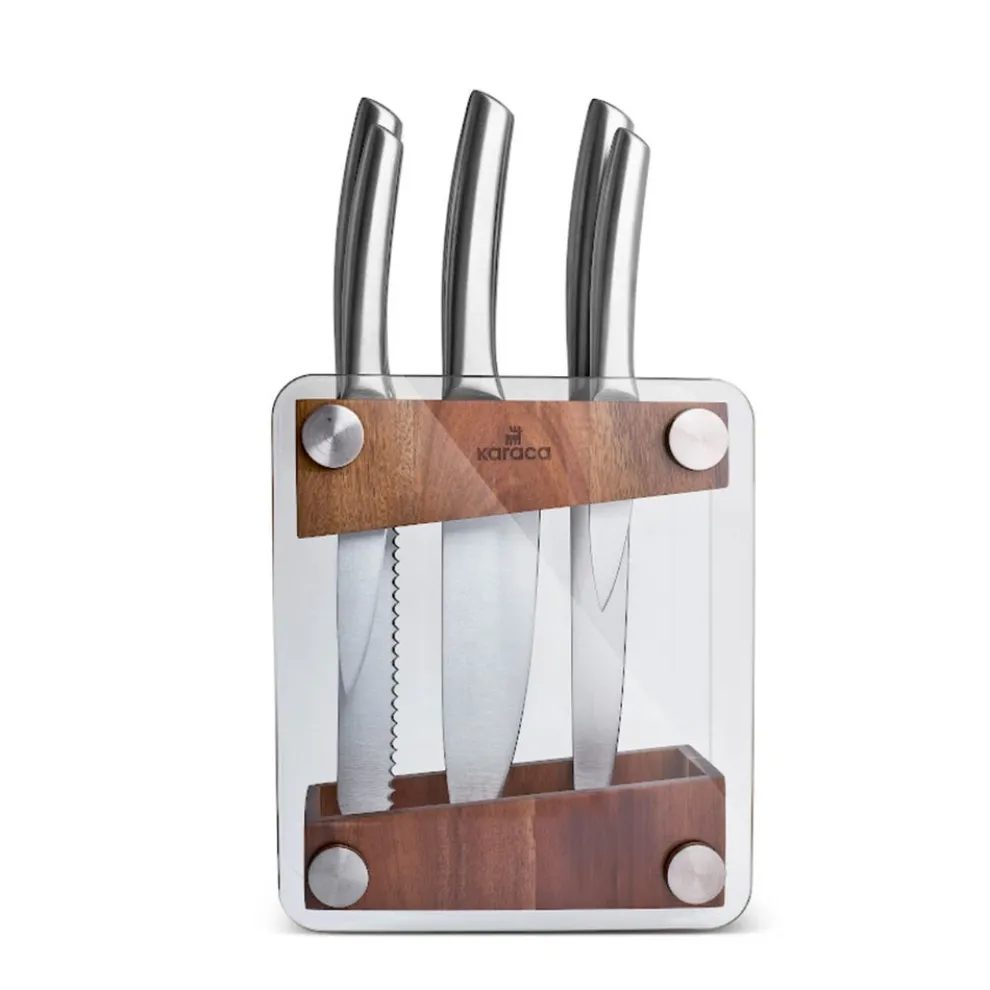 Karaca Venus 6 Piece Knife Block Set, Silver
