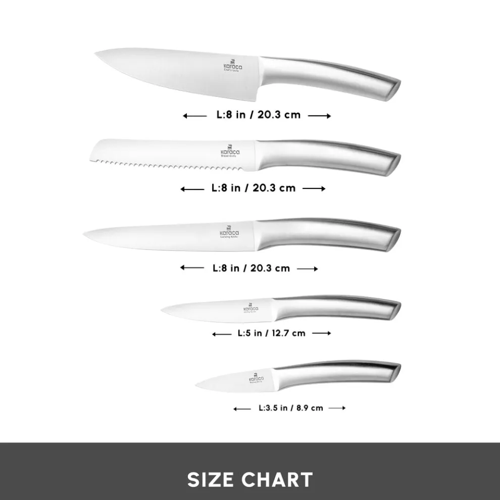 Karaca Venus 6 Piece Knife Block Set, Silver