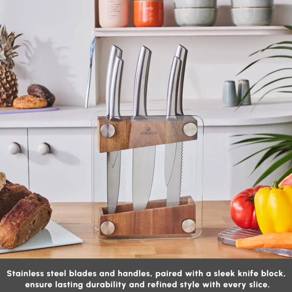 Karaca Venus 6 Piece Knife Block Set, Silver