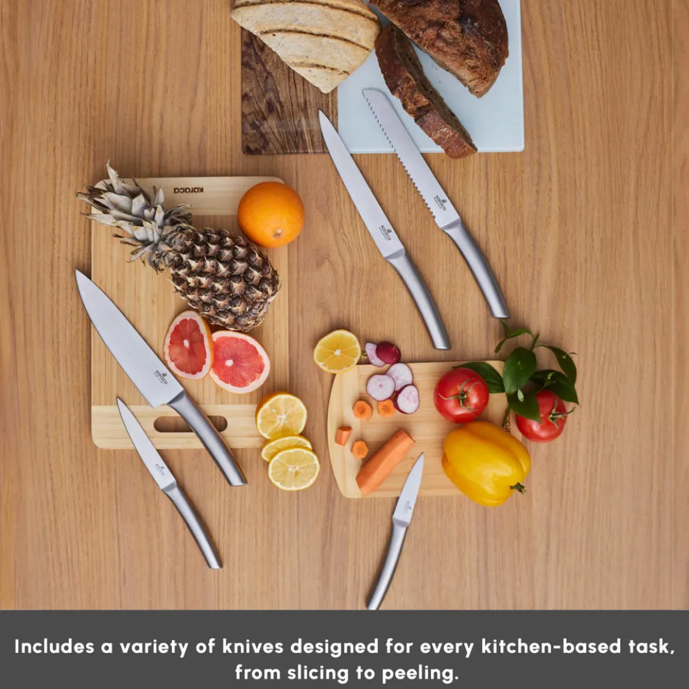 Karaca Venus 6 Piece Knife Block Set, Silver