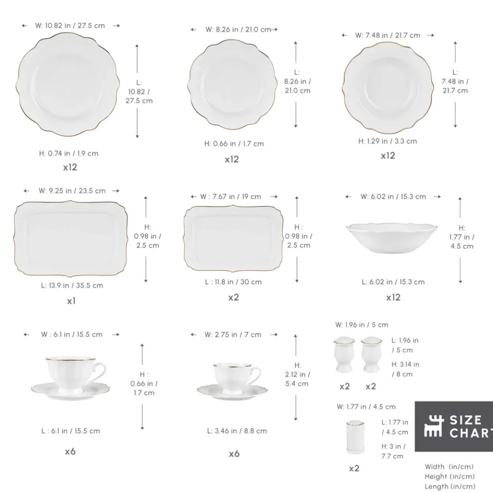 Karaca Vera 84-Piece Porcelain Dinner Set for 12 People, White Gold