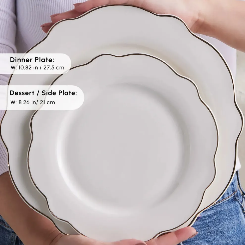 Karaca Vera 84-Piece Porcelain Dinner Set for 12 People, White Gold