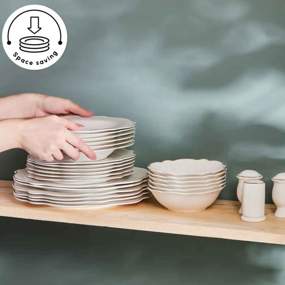 Karaca Vera 84-Piece Porcelain Dinner Set for 12 People, White Gold