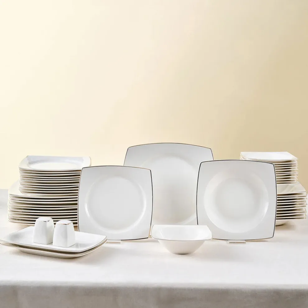 Karaca Vesta 52-Piece Bone China Dinner Set for 12 People, Gold