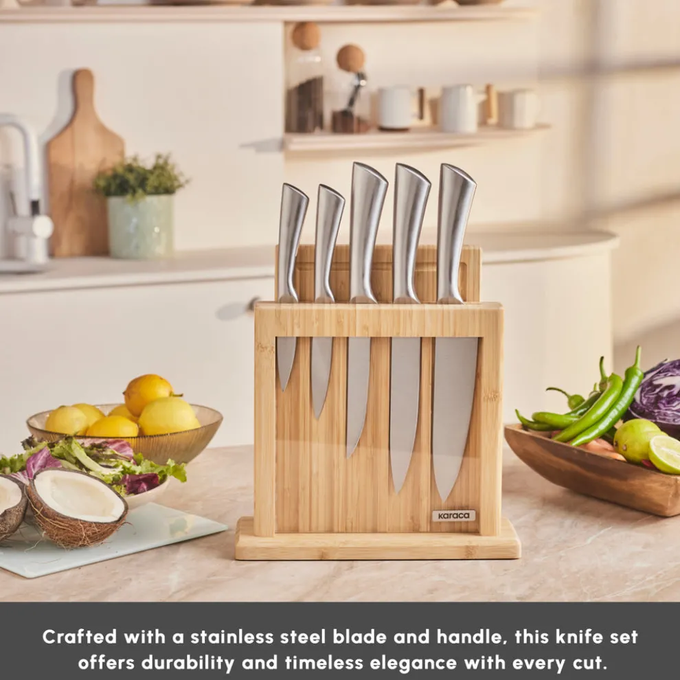 Karaca Vigor 7-Piece Knife Set and Chopping Board, Wood
