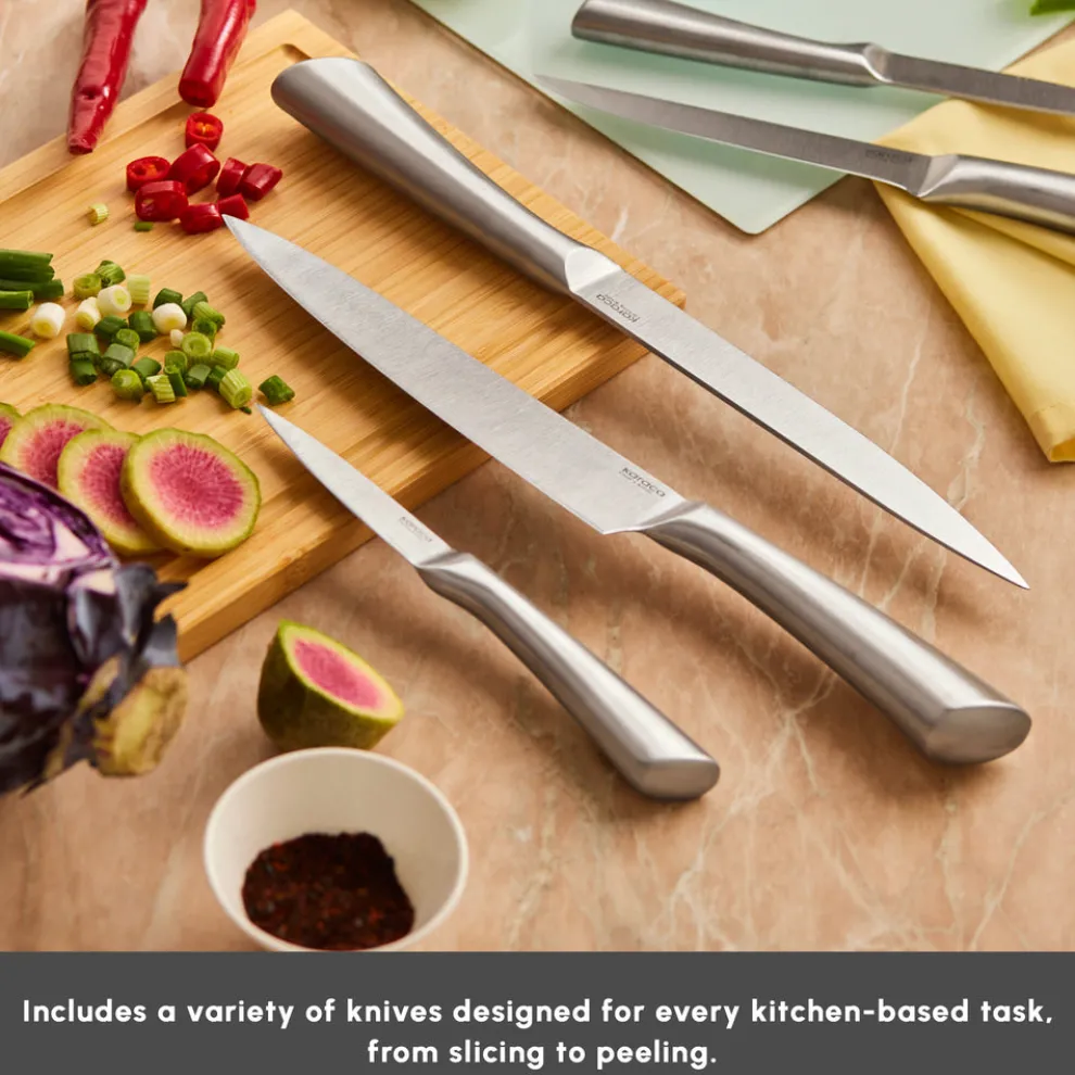 Karaca Vigor 7-Piece Knife Set and Chopping Board, Wood