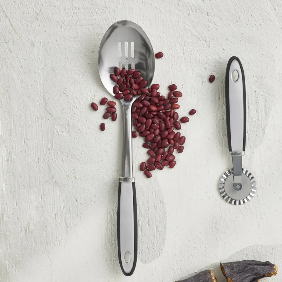 Karaca Viona Stainless Steel Slotted Serving Spoon, 33cm, Grey