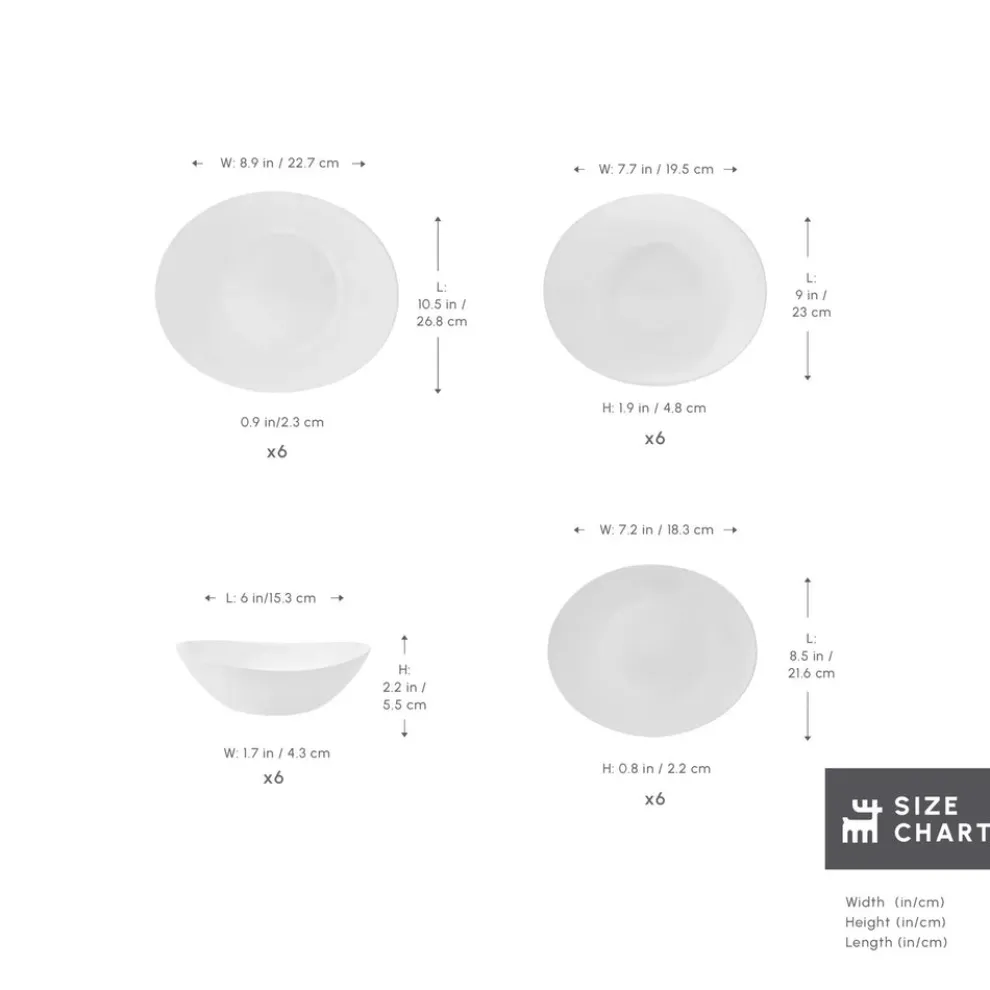 Karaca White Pure 24-Piece Glass Dinner Set for 6 People, White