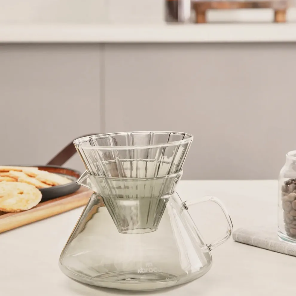Karaca Winx Brewy Glass Pour Over Coffee Maker Set with Stand, 650ml, Grey