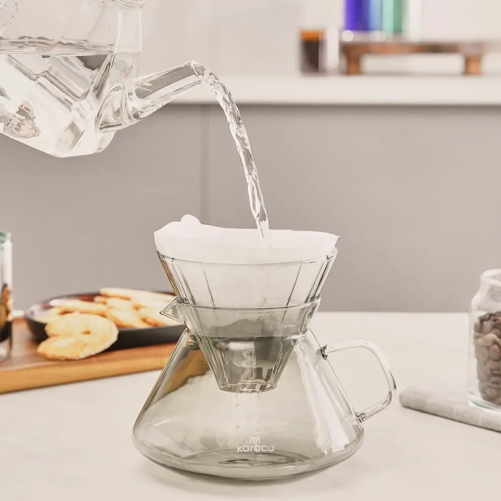 Karaca Winx Brewy Glass Pour Over Coffee Maker Set with Stand, 650ml, Grey