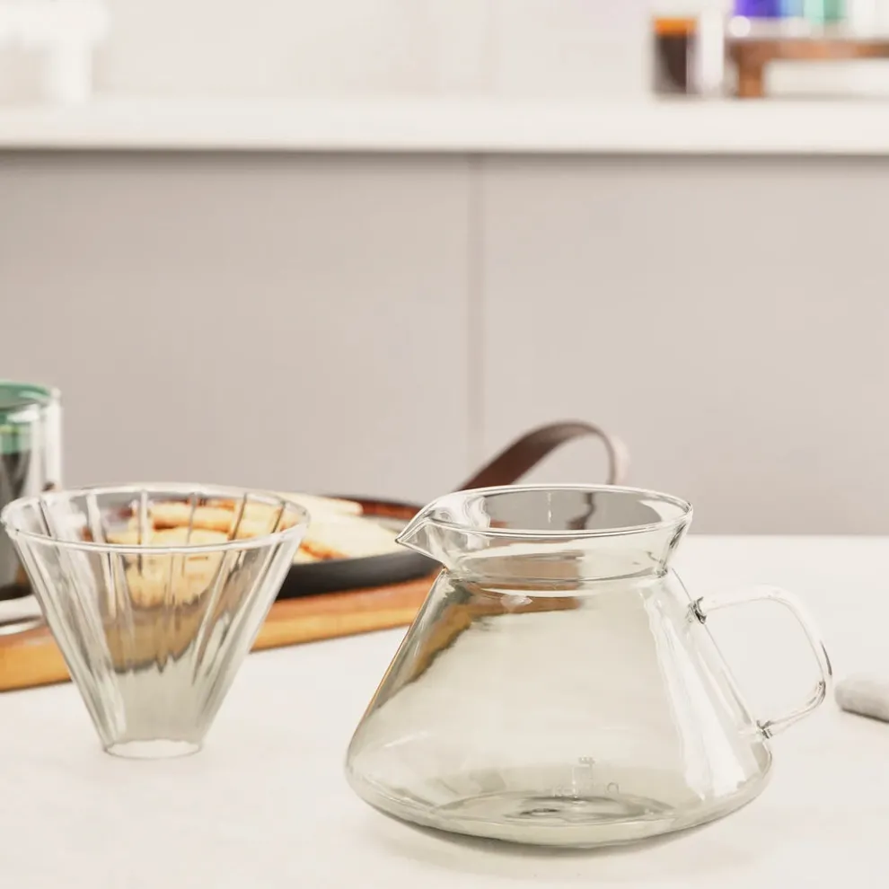 Karaca Winx Brewy Glass Pour Over Coffee Maker Set with Stand, 650ml, Grey