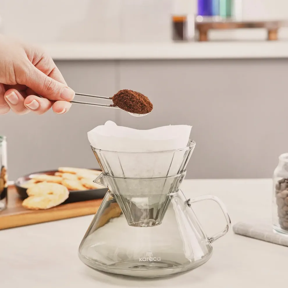 Karaca Winx Brewy Glass Pour Over Coffee Maker Set with Stand, 650ml, Grey