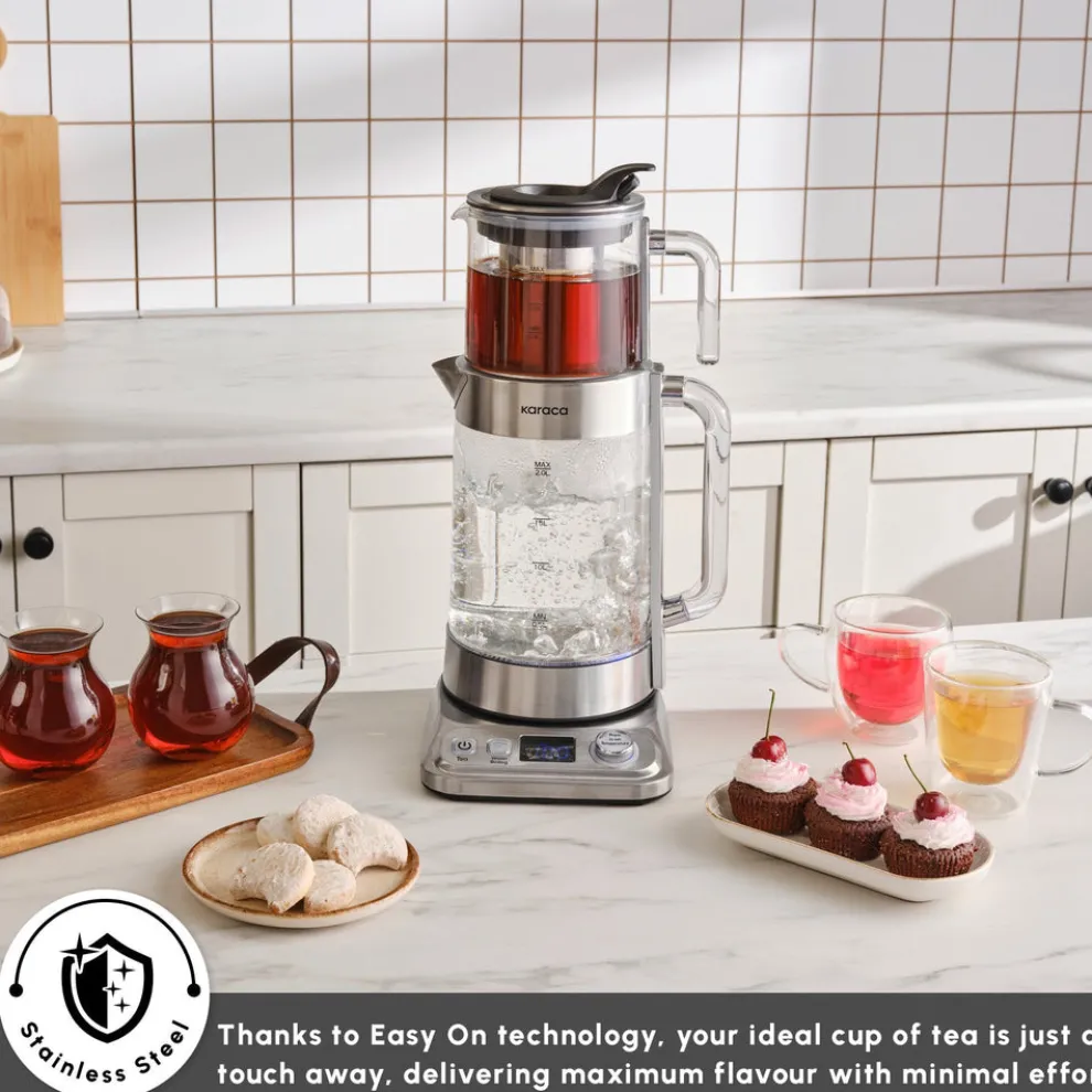 Karaca x by Refika XL Glass Tea Maker and Kettle, 2200W, 2,8L, Inox