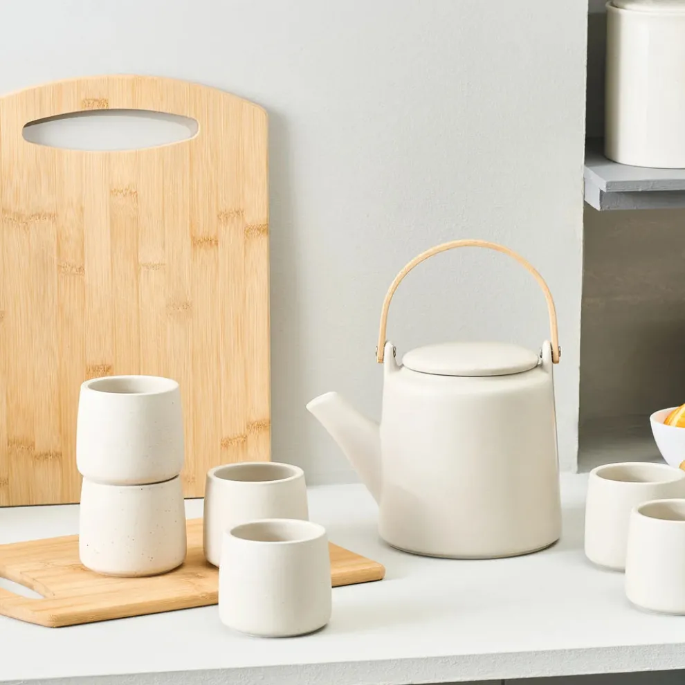 Karaca Yuuki 7-Piece Ceramic Tea Cup Set for 6 People, Beige