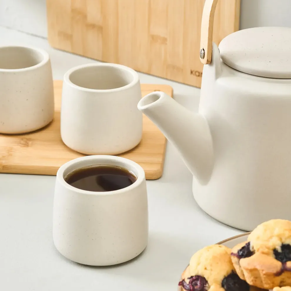 Karaca Yuuki 7-Piece Ceramic Tea Cup Set for 6 People, Beige