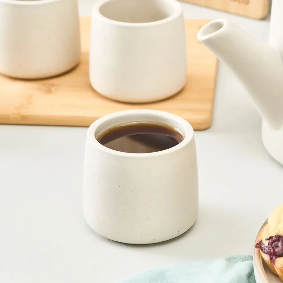 Karaca Yuuki 7-Piece Ceramic Tea Cup Set for 6 People, Beige