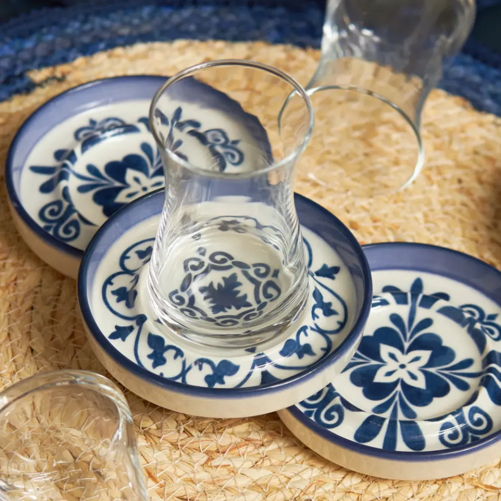 Karaca Zeher 12 Piece Stoneware Turkish Tea Set for 6 People, 160ml, Multi