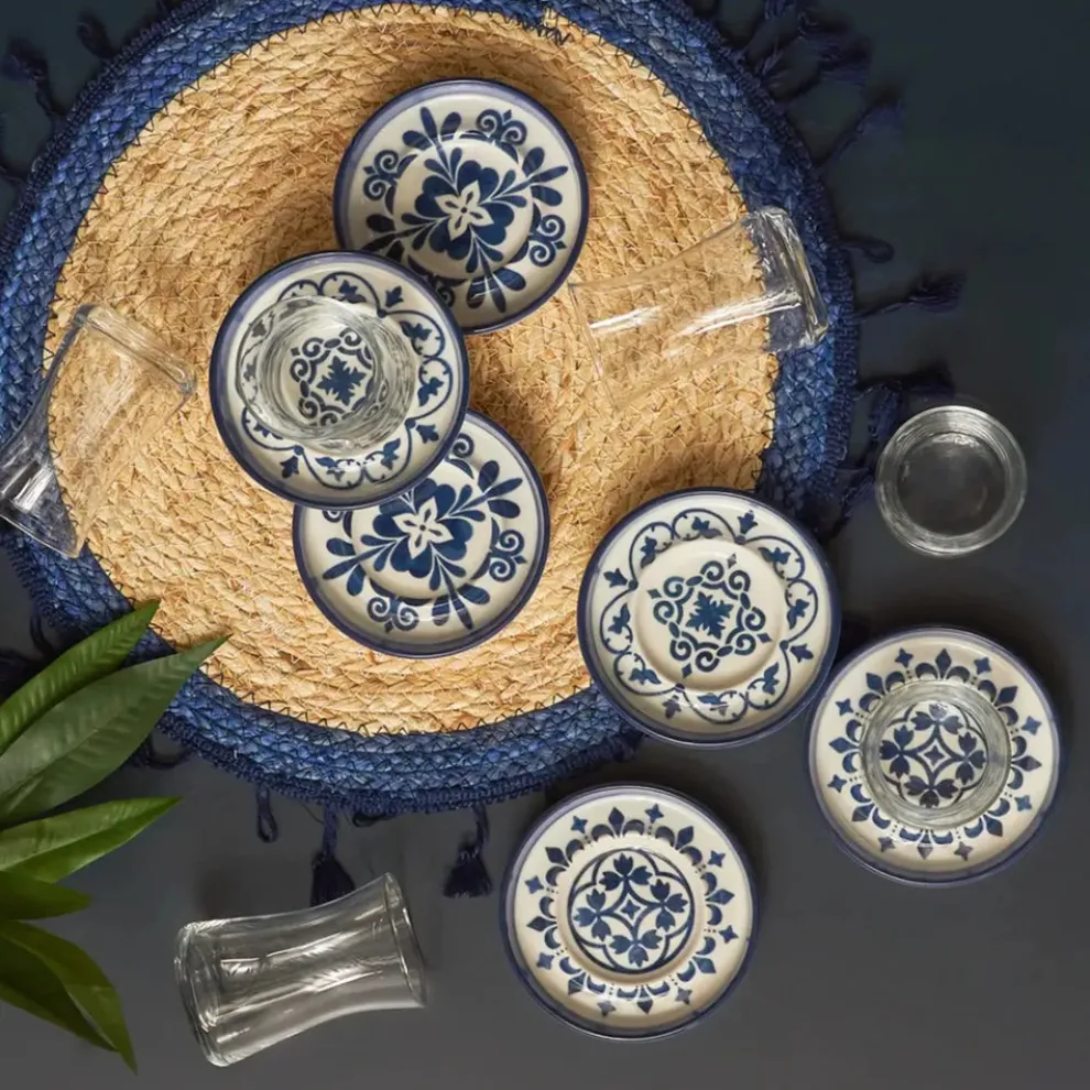 Karaca Zeher 12 Piece Stoneware Turkish Tea Set for 6 People, 160ml, Multi