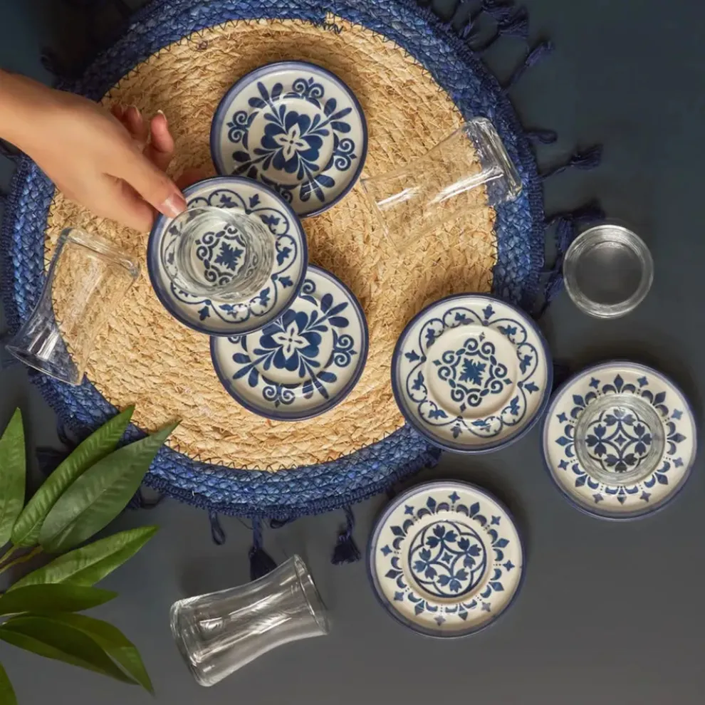 Karaca Zeher 12 Piece Stoneware Turkish Tea Set for 6 People, 160ml, Multi