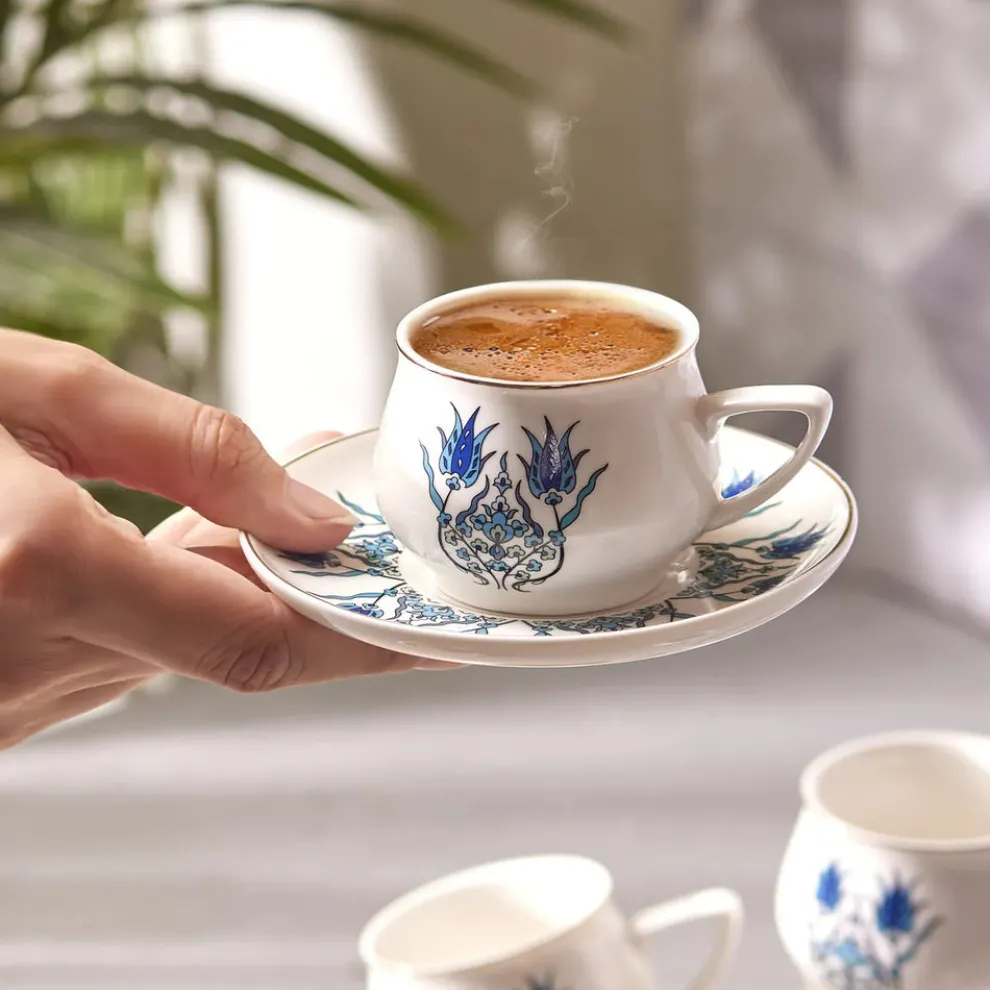 Karaca İznik 12-Piece Porcelain Espresso Turkish Coffee Cup Set for 6 People, 100ml, Multi