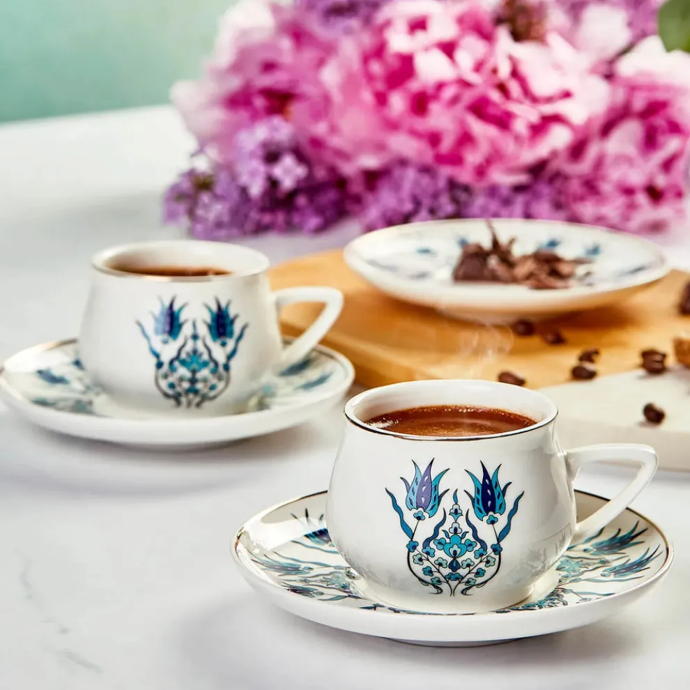 Karaca İznik 12-Piece Porcelain Espresso Turkish Coffee Cup Set for 6 People, 100ml, Multi