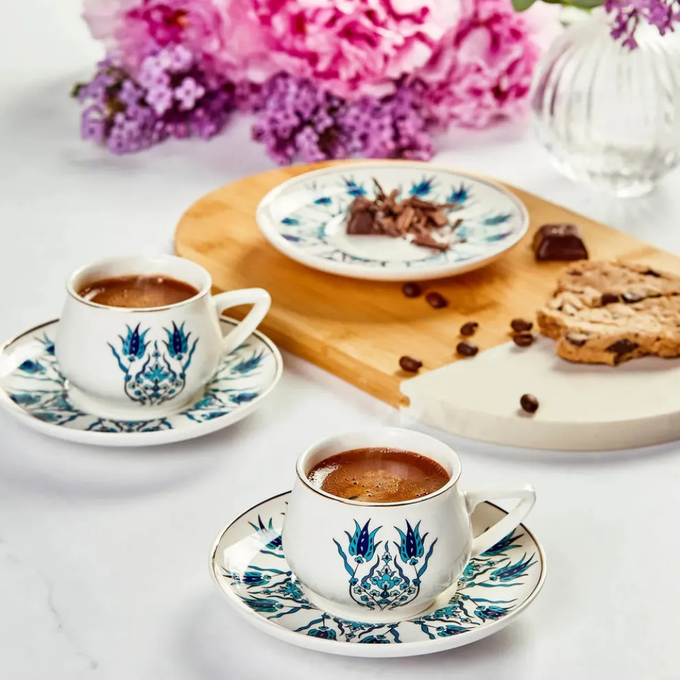 Karaca İznik 12-Piece Porcelain Espresso Turkish Coffee Cup Set for 6 People, 100ml, Multi