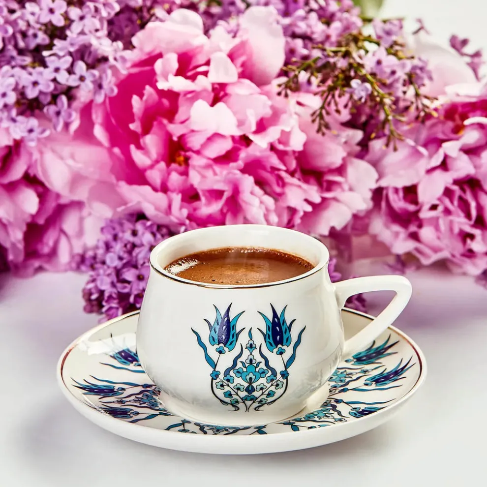 Karaca İznik 12-Piece Porcelain Espresso Turkish Coffee Cup Set for 6 People, 100ml, Multi