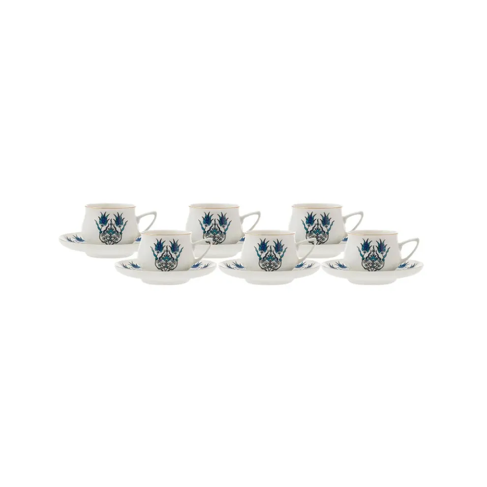 Karaca İznik 12-Piece Porcelain Espresso Turkish Coffee Cup Set for 6 People, 100ml, Multi