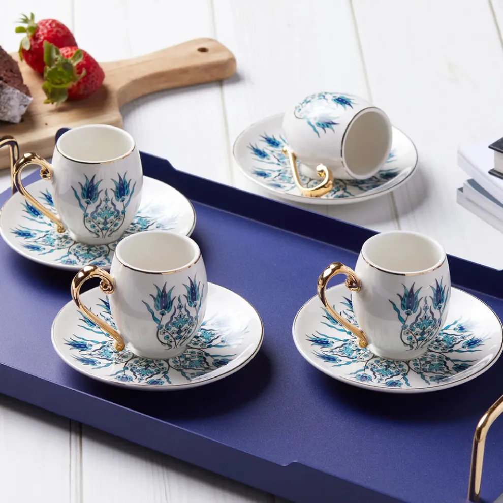 Karaca İznik 12-Piece Porcelain Porcelain Espresso Turkish Coffee Cup Set for 6 People, 90ml, Multi