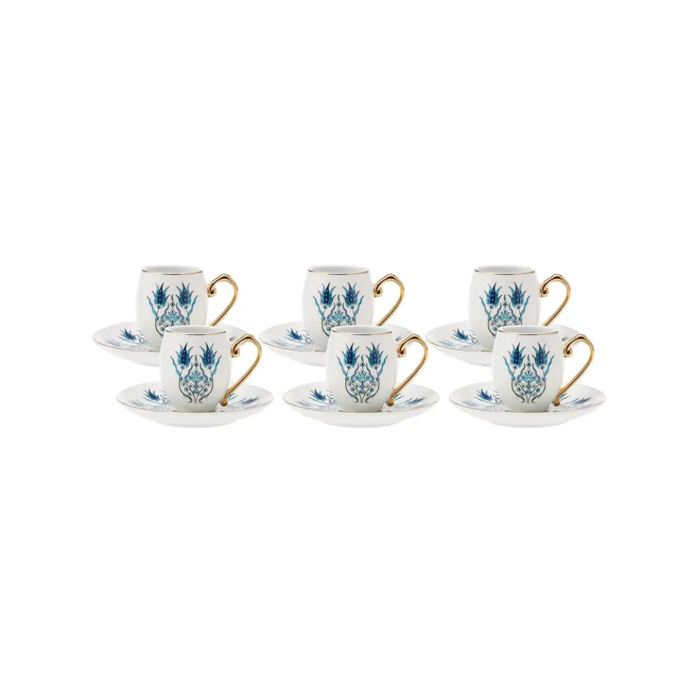 Karaca İznik 12-Piece Porcelain Porcelain Espresso Turkish Coffee Cup Set for 6 People, 90ml, Multi