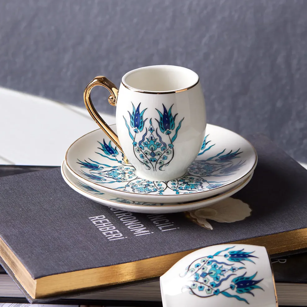 Karaca İznik 12-Piece Porcelain Porcelain Espresso Turkish Coffee Cup Set for 6 People, 90ml, Multi