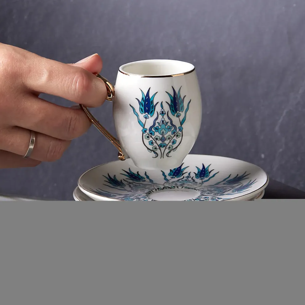 Karaca İznik 12-Piece Porcelain Porcelain Espresso Turkish Coffee Cup Set for 6 People, 90ml, Multi
